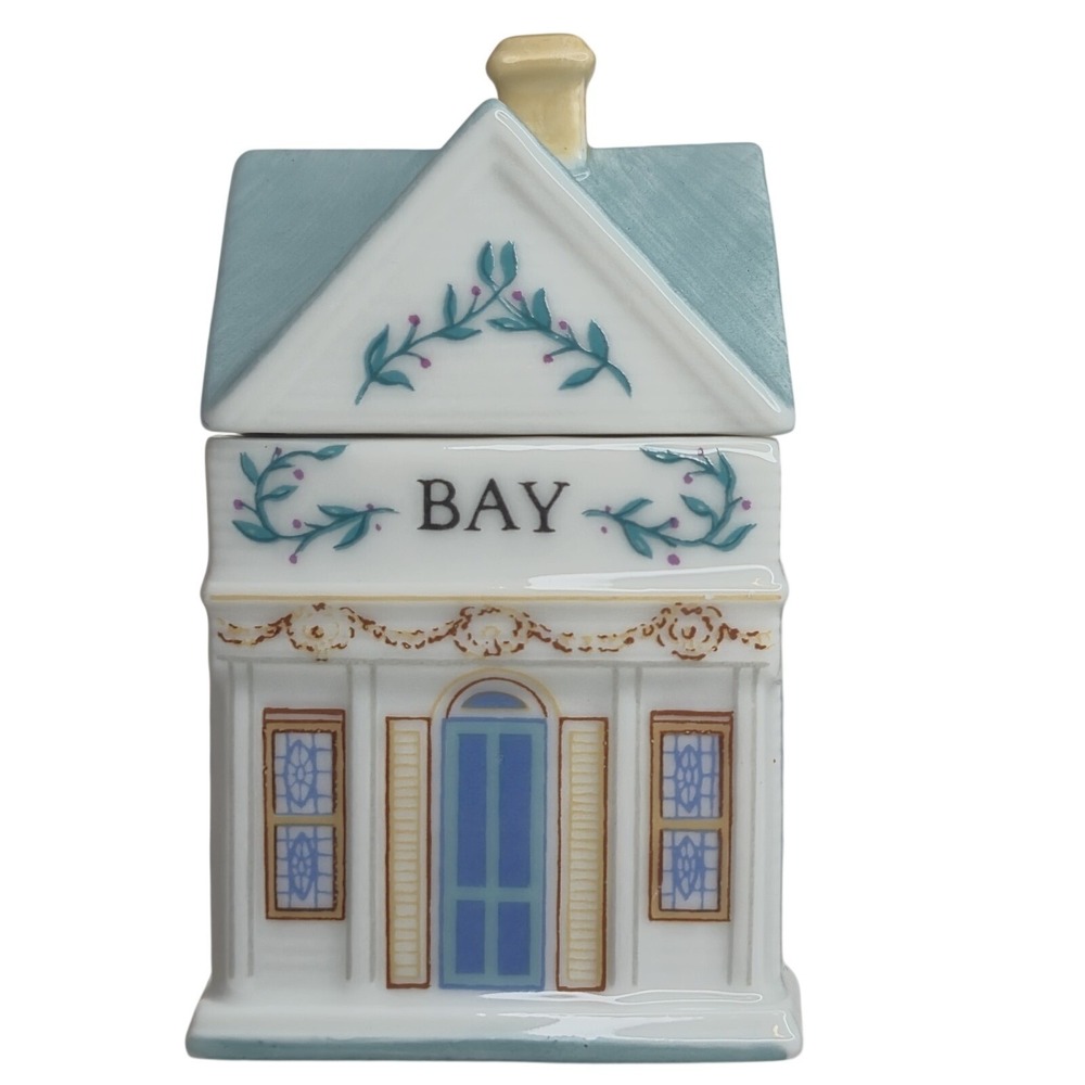 Lenox Spice Village Bay Porcelain House Jar 1989 Vintage Blue Victorian Cottage
